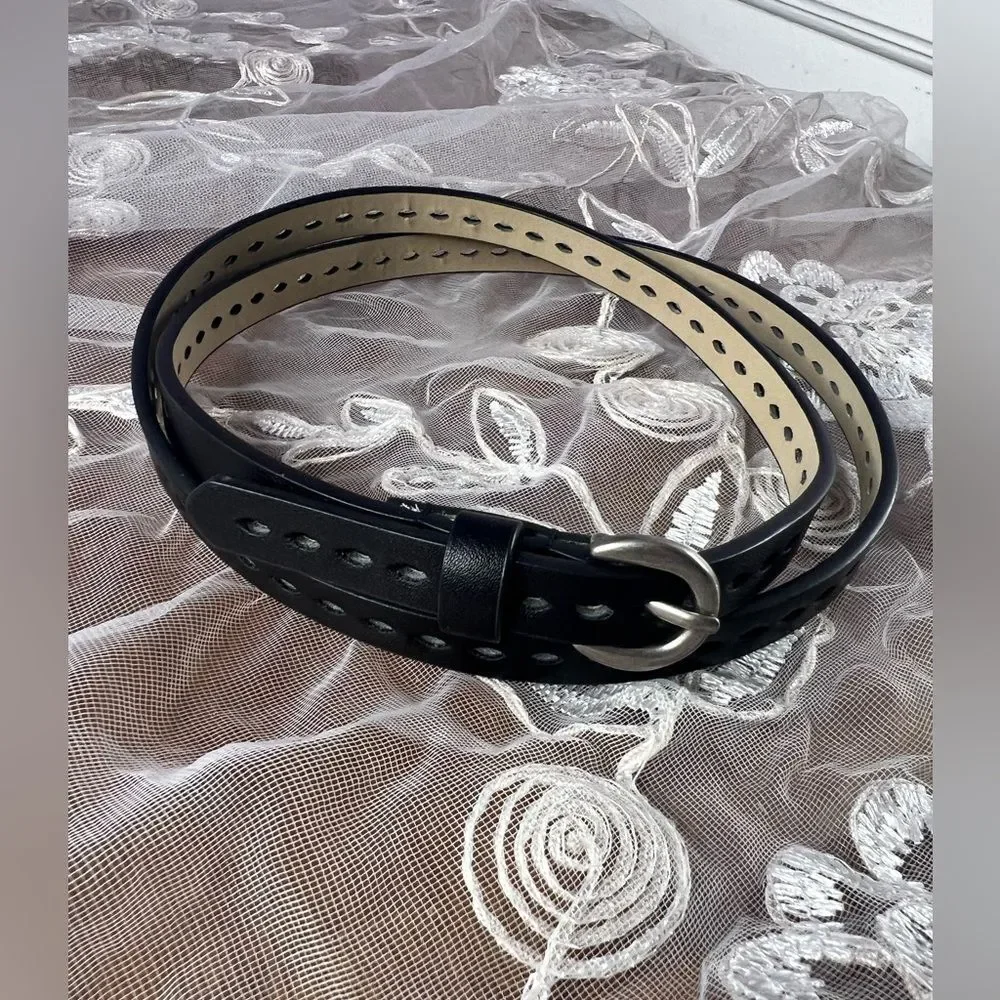 Black Pleather 40”X1/2” Belt with Silver Hardware